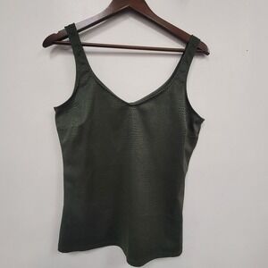 Hanro Of Switzerland Fitted Tank Top Size L Snake Print Textured Green V Neck